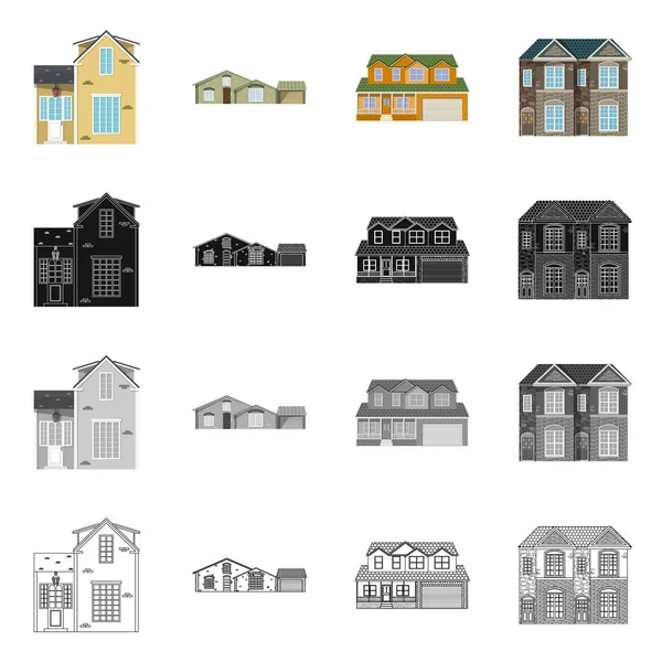 Vektorillustration des Gebäudes und des vorderen Symbols. Sammlung von Vektor-Abbildungen für Gebäude und Dachbestände. — Stockvektor