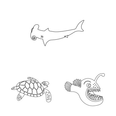 Deniz ve hayvan işareti vektör tasarımı. Deniz ve hisse senedi için deniz vektör simge kümesi.