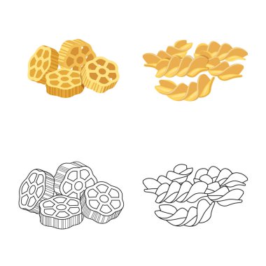 Makarna ve karbonhidrat simgesi yalıtılmış nesne. Makarna ve makarna hisse senedi vektör çizim seti.