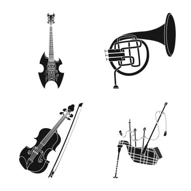 Müzik ve melodi logo vektör Illustration. Hisse senedi için müzik ve araç vektör simge kümesi.