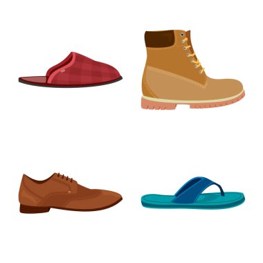 Ayakkabı ve ayakkabı işareti vektör tasarımı. Ayakkabı ayarla ve vektör simge stok ayak.