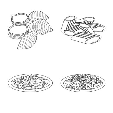 Makarna ve karbonhidrat işareti yalıtılmış nesne. Hisse senedi için makarna makarna ve vektör simge kümesi.