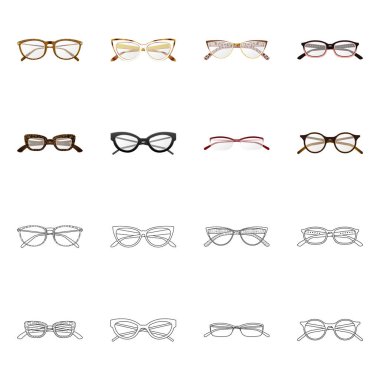 Gözlük ve çerçeve logosu yalıtılmış nesne. Web için hisse senedi sembolü gözlük ve aksesuar koleksiyonu.