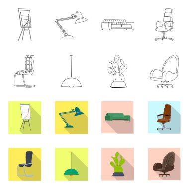 Mobilya ve iş işareti illüstrasyon vektör. Mobilya ve ev hisse senedi vektör çizim.