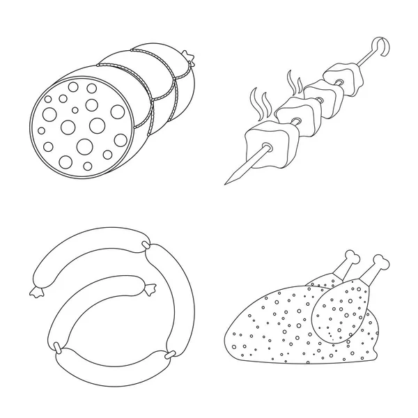 Vector ontwerp van vlees en ham symbool. Set van vlees en koken voorraad vectorillustratie. — Stockvector