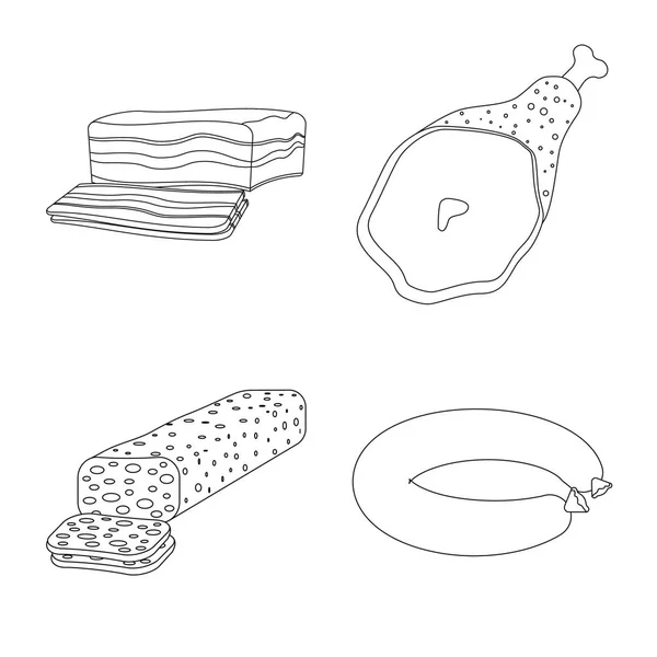 Diseño vectorial del signo de carne y jamón. Conjunto de carne y cocina icono de vector para la acción . — Vector de stock