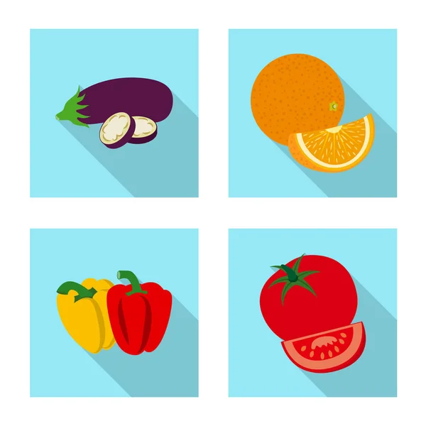 Illustrazione vettoriale del segno di frutta e verdura. Raccolta di illustrazione vettoriale di brodo vegetale e vegetariano . — Vettoriale Stock