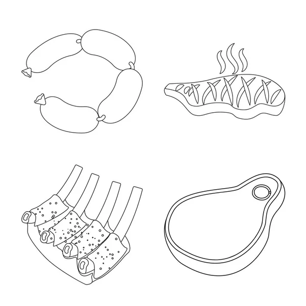 Geïsoleerde object van vlees en ham symbool. Set van vlees en koken voorraad vectorillustratie. — Stockvector