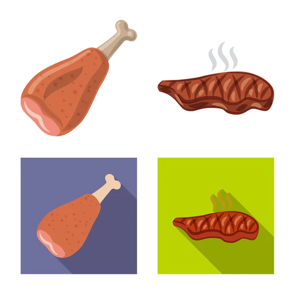 Vektorillustration av kött och skinka symbol. Uppsättning av kött och matlagning lager vektorillustration. — Stock vektor