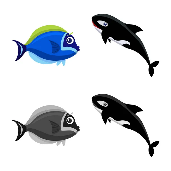 Diseño vectorial de mar y signo animal. Conjunto de símbolo de stock marino y marino para web . — Archivo Imágenes Vectoriales