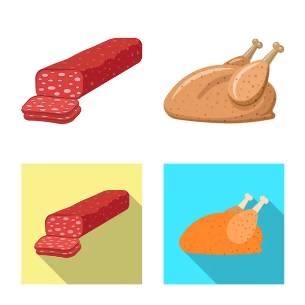 Vektorillustration des Symbols für Fleisch und Schinken. Set aus Fleisch und Kochutensilien für das Web. — Stockvektor
