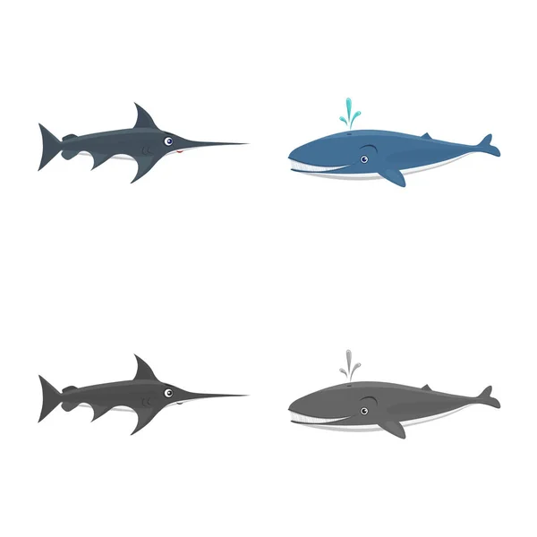 Ilustração vetorial do sinal do mar e do animal. Coleção de ilustração do vetor de estoque marítimo e marítimo . — Vetor de Stock