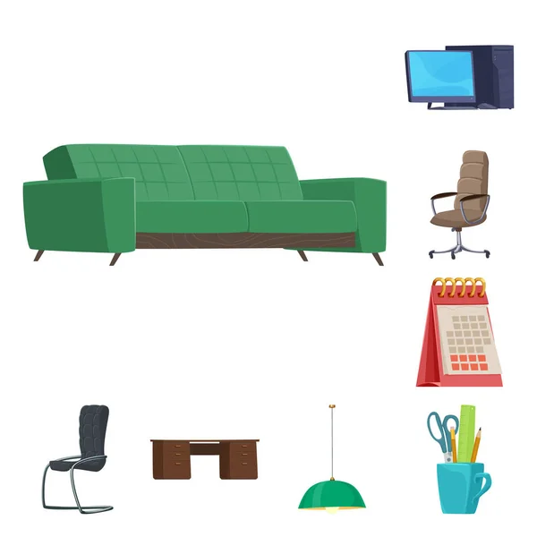 Vektorillustration av möbler och arbete symbol. Samling av möbler och hem vektor ikonen för lager. — Stock vektor