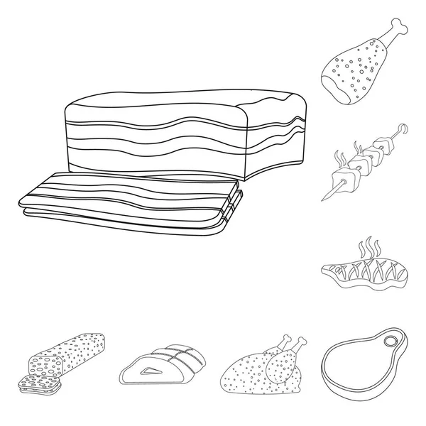 Na białym tle obiekt symbolu mięsa i szynka. Kolekcja mięsa i gotowania symbol giełdowy dla sieci web. — Wektor stockowy