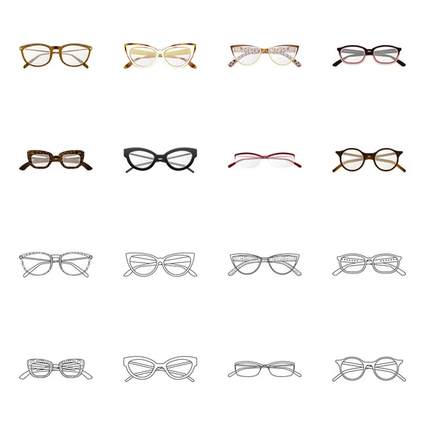 Oggetto isolato di occhiali e logo della cornice. Collezione di occhiali e accessori stock symbol per web . — Vettoriale Stock