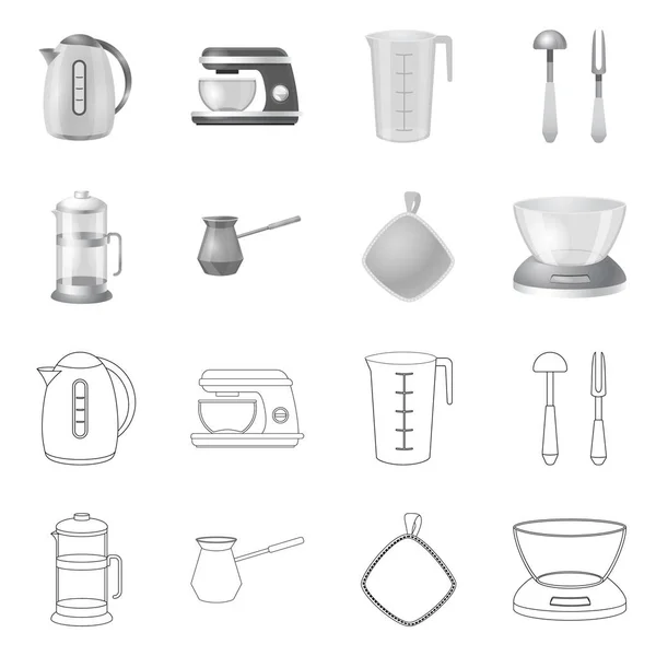 Ізольований об'єкт кухні та логотипу кухаря. Набір кухонних та приладів Векторні ілюстрації . — стоковий вектор