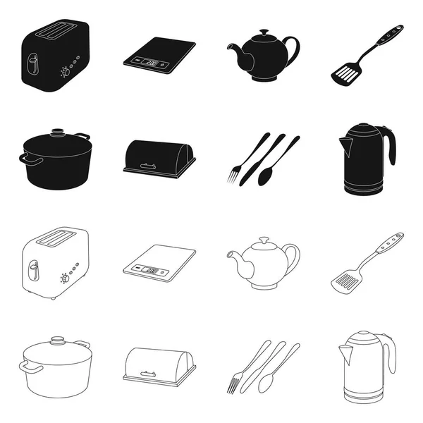 Isolierte Objekt der Küche und Koch-Symbol. Set von Küchen- und Haushaltsvektorsymbolen für den Vorrat. — Stockvektor