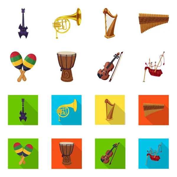 Ilustración vectorial de música e icono de melodía. Conjunto de música y herramienta de stock símbolo para la web . — Vector de stock