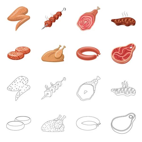 Geïsoleerde object van vlees en ham pictogram. Collectie van vlees en koken voorraad vectorillustratie. — Stockvector