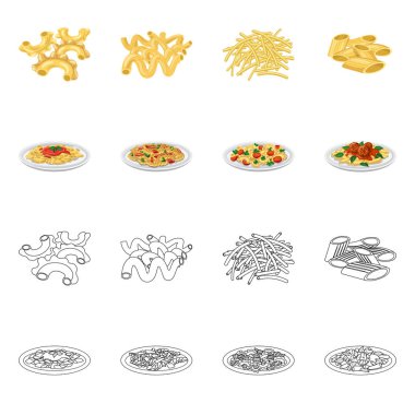 Makarna ve karbonhidrat logo vektör tasarımı. Makarna ve makarna hisse senedi vektör çizim seti.