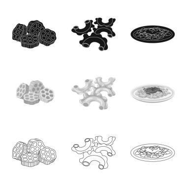 Makarna ve karbonhidrat simge vektör tasarımı. Hisse senedi için makarna makarna ve vektör simge kümesi.