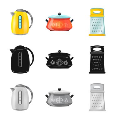 Mutfak ve yemek işaret yalıtılmış nesne. Mutfak ve cihaz hisse senedi vektör çizim seti.