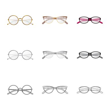 Gözlük ve çerçeve işareti yalıtılmış nesne. Gözlük ve hisse senedi için aksesuar vektör ikon koleksiyonu.