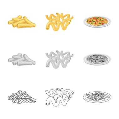 Makarna ve karbonhidrat simge vektör tasarımı. Makarna ve makarna hisse senedi vektör çizim topluluğu.