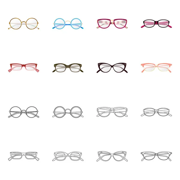 Design vettoriale di occhiali e logo della cornice. Set di bicchieri e accessori stock symbol per web . — Vettoriale Stock