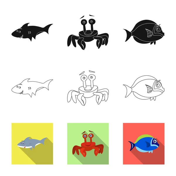 Objeto aislado del icono del mar y los animales. Colección de ilustración de vectores marinos y marinos . — Vector de stock