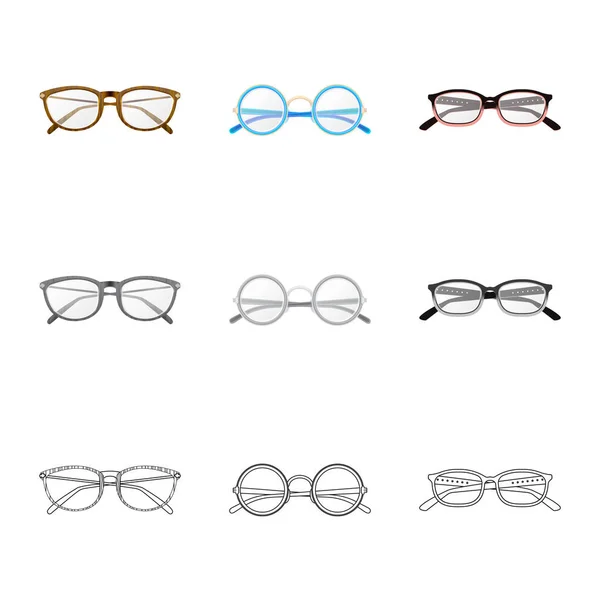 Design vettoriale degli occhiali e dell'icona della cornice. Collezione di occhiali e accessori stock symbol per web . — Vettoriale Stock