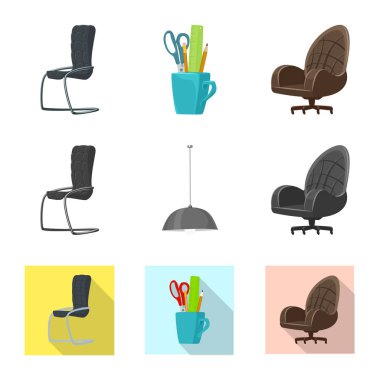 Mobilya ve iş işareti illüstrasyon vektör. Mobilya ve ev hisse senedi simgesi web için set.