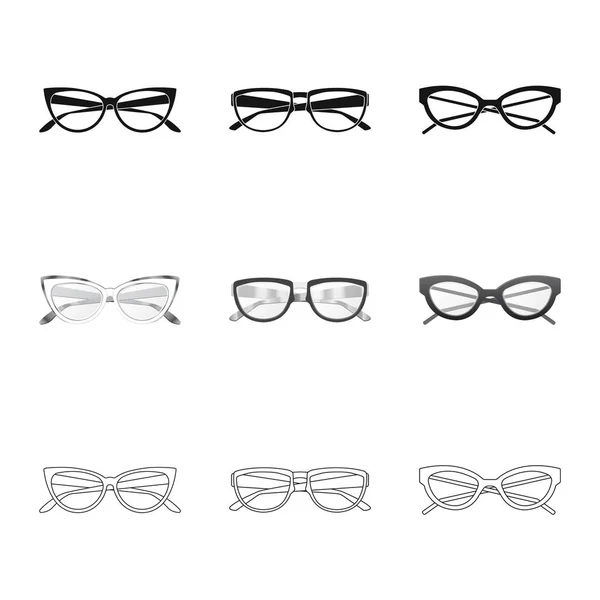 चष्मा आणि फ्रेम लोगोचे वेक्टर डिझाइन. वेब साठी चष्मा आणि अॅक्सेसरीज स्टॉक प्रतीक सेट . — स्टॉक व्हेक्टर