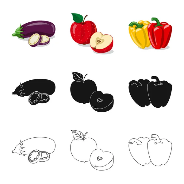 Isolierte Objekt von Gemüse und Obst Zeichen. Set von pflanzlichen und vegetarischen Aktiensymbolen für das Web. — Stockvektor