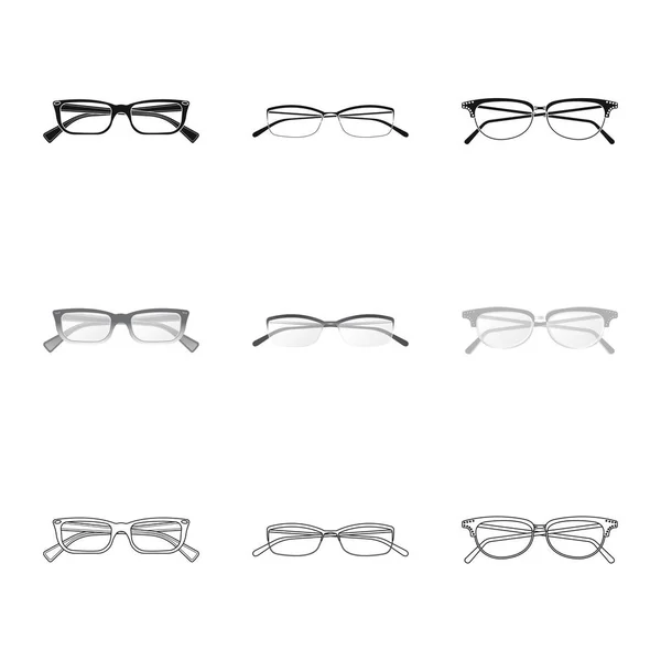 Vector design szemüveget és a keret-szimbólum. Gyűjteménye szemüveg és kiegészítő tőzsdei szimbólum a web. — Stock Vector