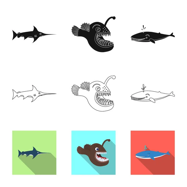 Ilustración vectorial del icono del mar y los animales. Colección de ilustración de vectores marinos y marinos . — Vector de stock