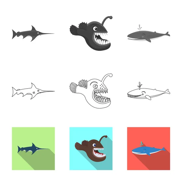 Diseño vectorial del icono del mar y los animales. Conjunto de mar y vector marino icono para stock . — Vector de stock