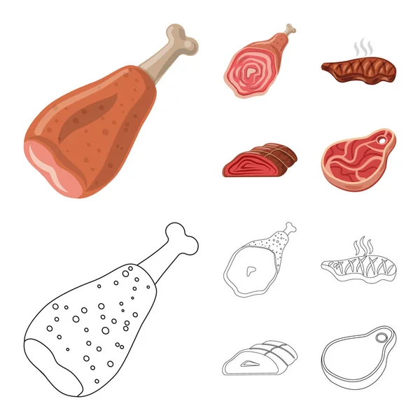 Vektorillustration des Fleisch- und Schinkenzeichens. Set aus Fleisch und Kochutensilien für das Web. — Stockvektor