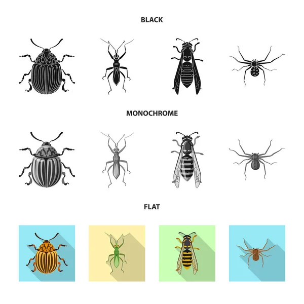 곤충과 비행 로그인의 벡터 디자인입니다. 주식에 대 한 곤충 및 요소 벡터 아이콘의 컬렉션. — 스톡 벡터