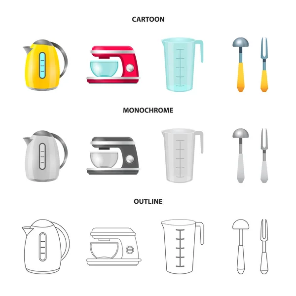 Illustration vectorielle du logo cuisine et cuisine. Ensemble d'icône vectorielle de cuisine et d'appareil pour stock . — Image vectorielle