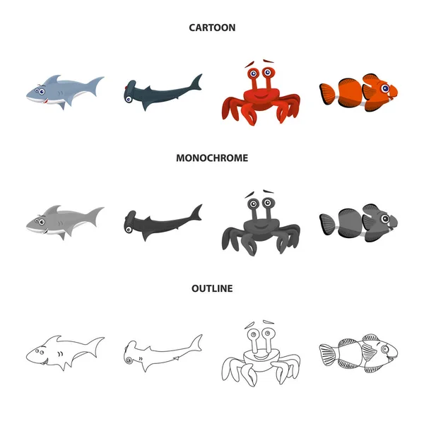 Ilustración vectorial del logotipo marino y animal. Colección de símbolo de stock marino y marino para web . — Vector de stock