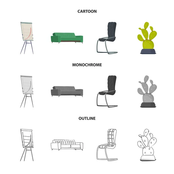 Objeto isolado de mobiliário e símbolo de trabalho. Coleção de móveis e ilustração do vetor de estoque em casa . — Vetor de Stock