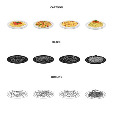 Makarna ve karbonhidrat simge vektör tasarımı. Makarna ve makarna hisse senedi vektör çizim topluluğu.