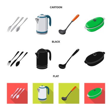 Mutfak ve yemek simge vektör tasarımı. Hisse senedi için mutfak ve cihazı vektör simge kümesi.