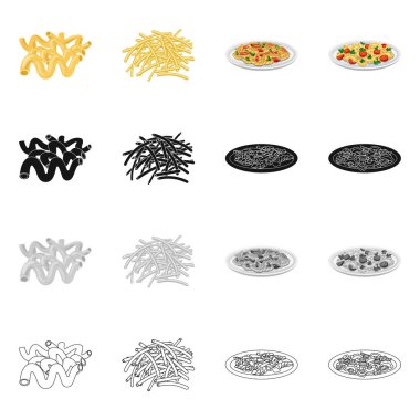 Makarna ve karbonhidrat simge vektör tasarımı. Web için makarna makarna ve hisse senedi simgesi kümesi.