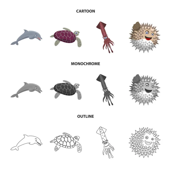 海洋和动物符号的矢量设计。海洋和海洋股票符号的网站集. — 图库矢量图片
