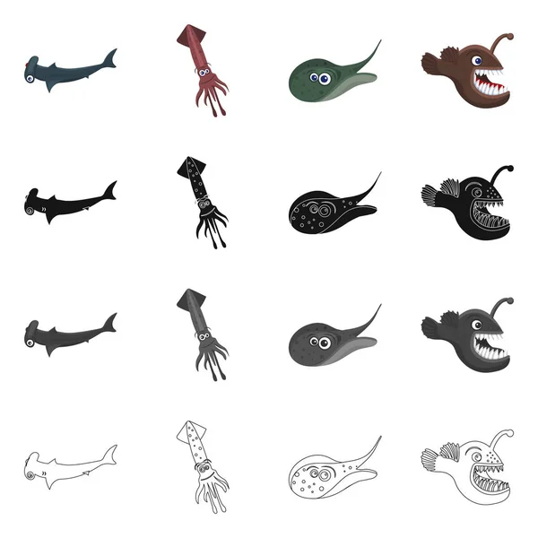 Diseño vectorial de mar y símbolo animal. Conjunto de ilustración de vectores marinos y marinos . — Vector de stock