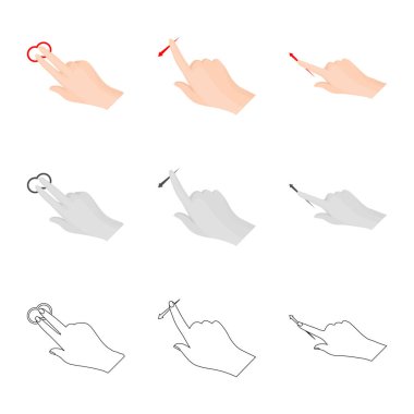 Dokunmatik ve el logosu yalıtılmış nesne. Hisse senedi için dokunmatik ekran ve dokunmatik vektör simge topluluğu.