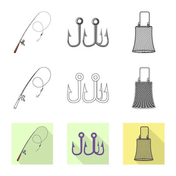 Illustrazione vettoriale del pesce e segno di pesca. Set di stock di pesce e attrezzature simbolo per il web . — Vettoriale Stock