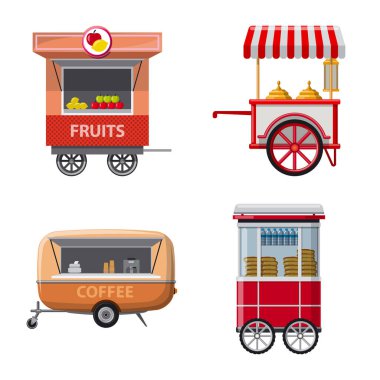 Piyasa ve dış simge vektör tasarımı. Market ve gıda hisse senedi vektör çizim seti.